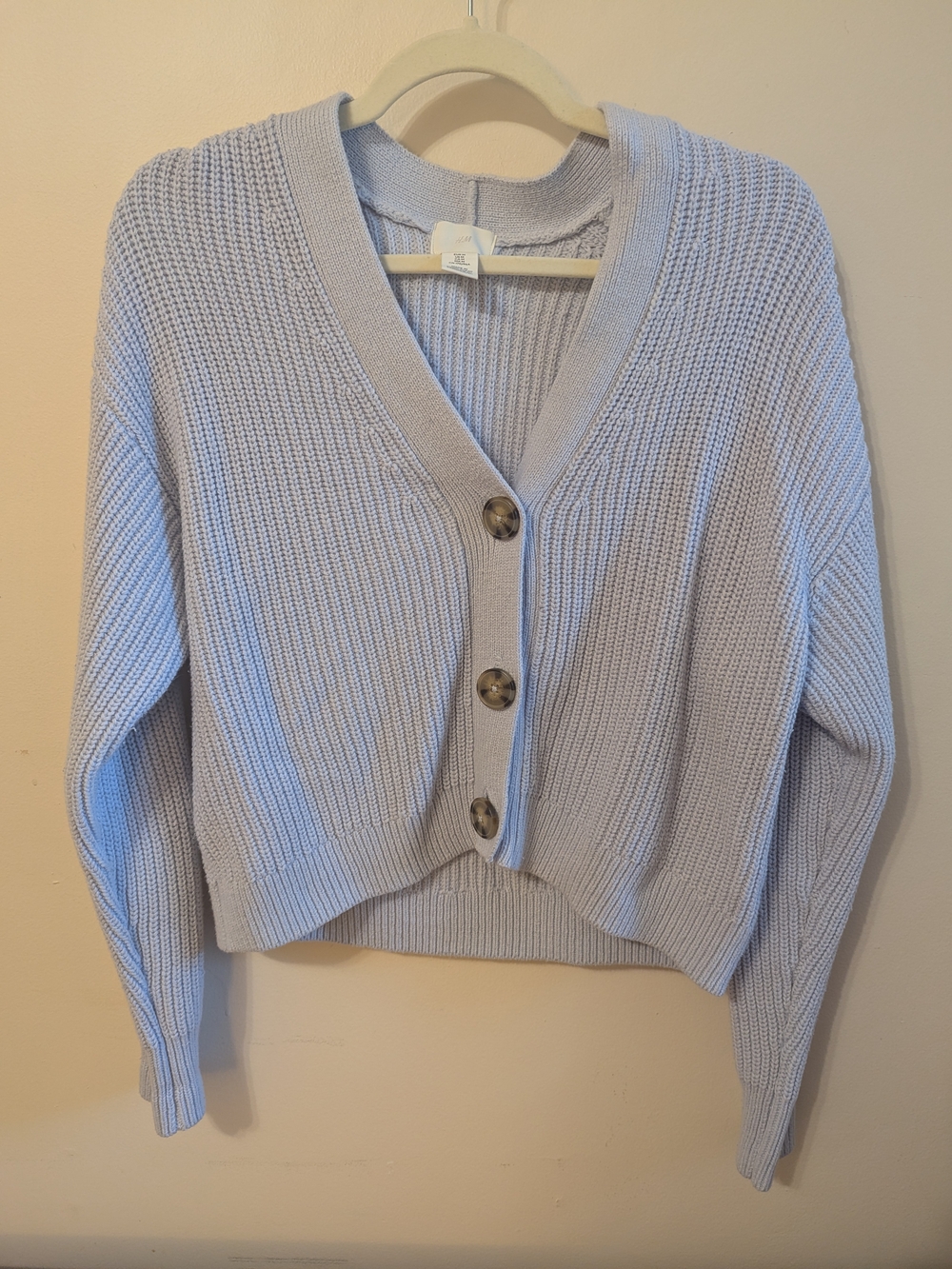 H&M Cropped Light Blue V-Neck Button Cardigan
